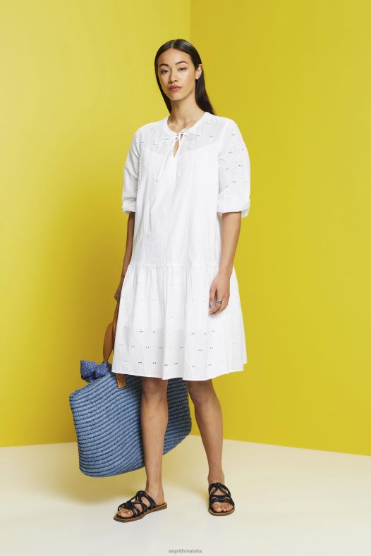 Esprit žene vezena haljina, 100% pamuk bijela haljine A48RT186