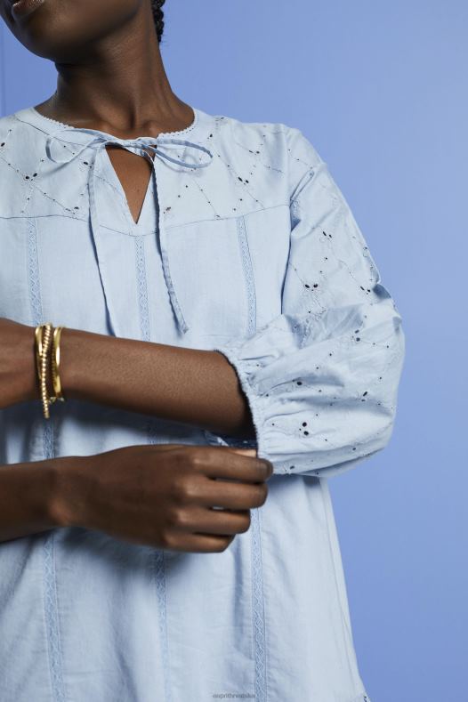 Esprit žene vezena haljina, 100% pamuk svijetloplava boja lavande haljine A48RT187