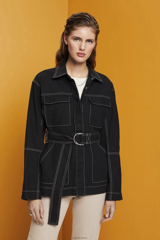 Esprit žene jakna od kepera s remenom crno jakne A48RT291