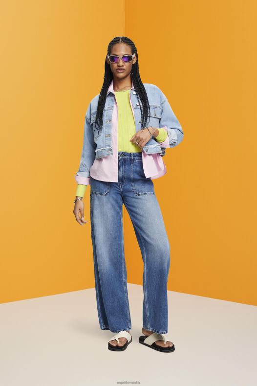 Esprit žene skraćena traper jakna s pohabanim rubom plavo svjetlo pranje jakne A48RT312