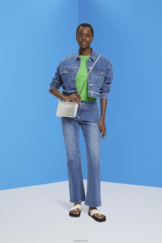 Esprit žene skraćena traper jakna s pohabanim rubom plavo tamno pranje jakne A48RT311