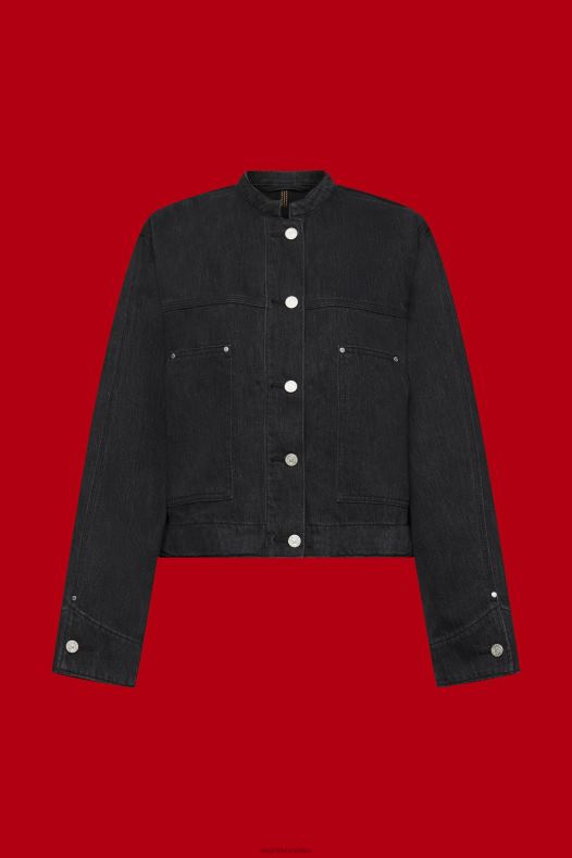 Esprit žene traper jakna bez ovratnika s vezicama crno srednje pranje jakne A48RT297