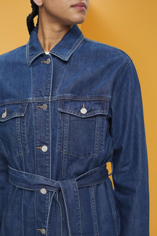 Esprit žene traper jakna s remenom za vezanje plava srednje pranje jakne A48RT215