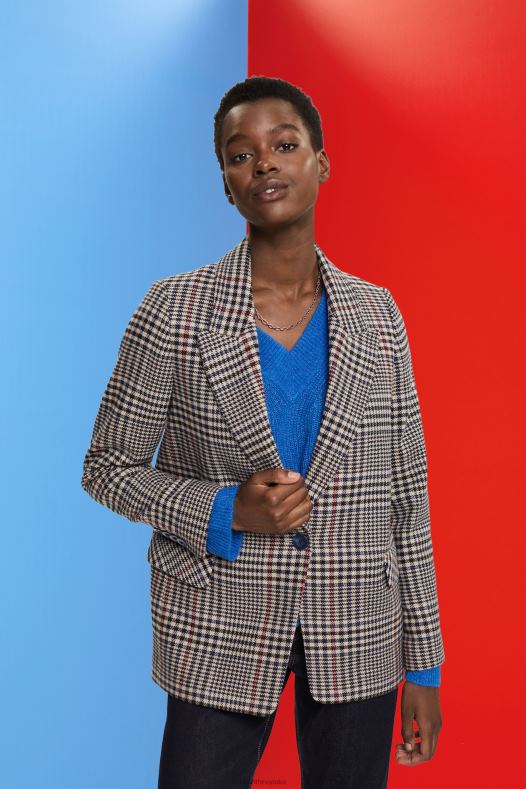 Esprit žene karirani blejzer od mješavine vune krem bež Kaputi A48RT447