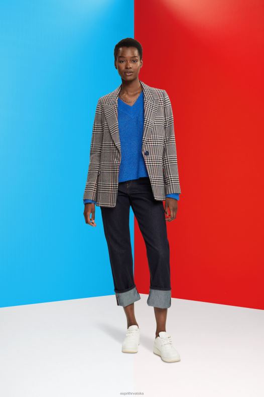 Esprit žene karirani blejzer od mješavine vune krem bež Kaputi A48RT447