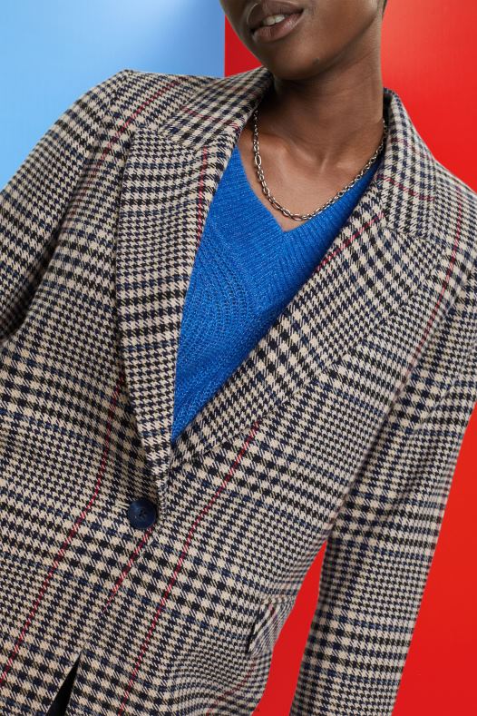 Esprit žene karirani blejzer od mješavine vune krem bež Kaputi A48RT447