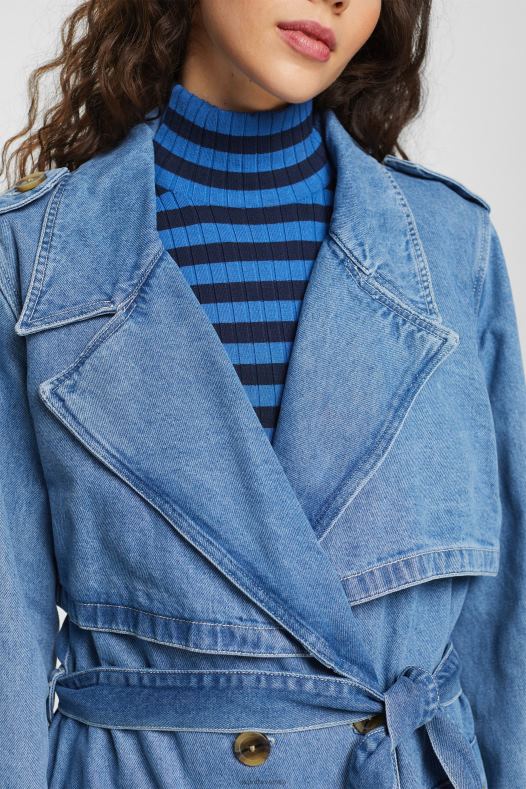 Esprit žene traper baloner plavo svjetlo pranje Kaputi A48RT486