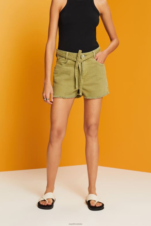 Esprit žene kratke traper hlače s visokim strukom na vezanje bijela kratke hlače A48RT57