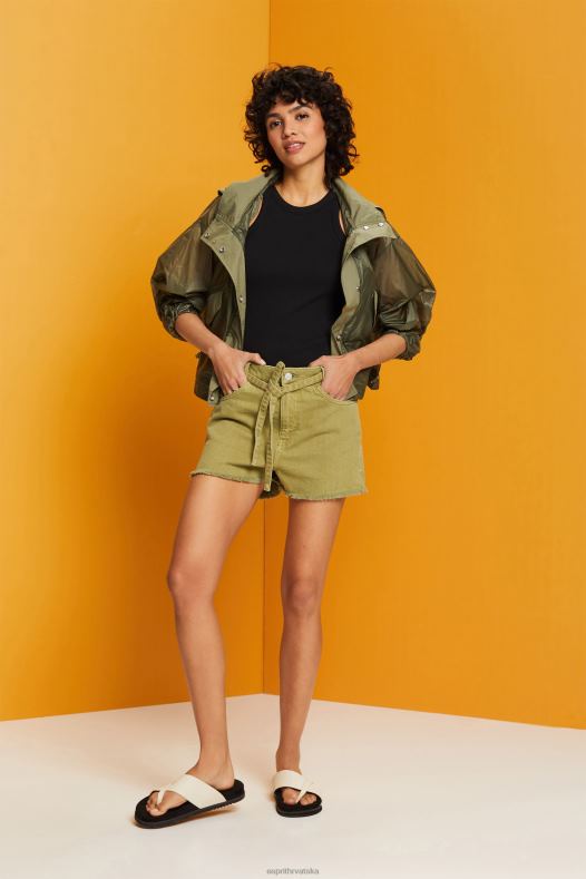 Esprit žene kratke traper hlače s visokim strukom na vezanje bijela kratke hlače A48RT57