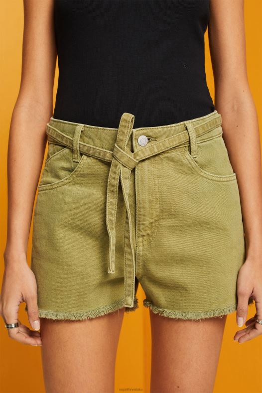 Esprit žene kratke traper hlače s visokim strukom na vezanje bijela kratke hlače A48RT57