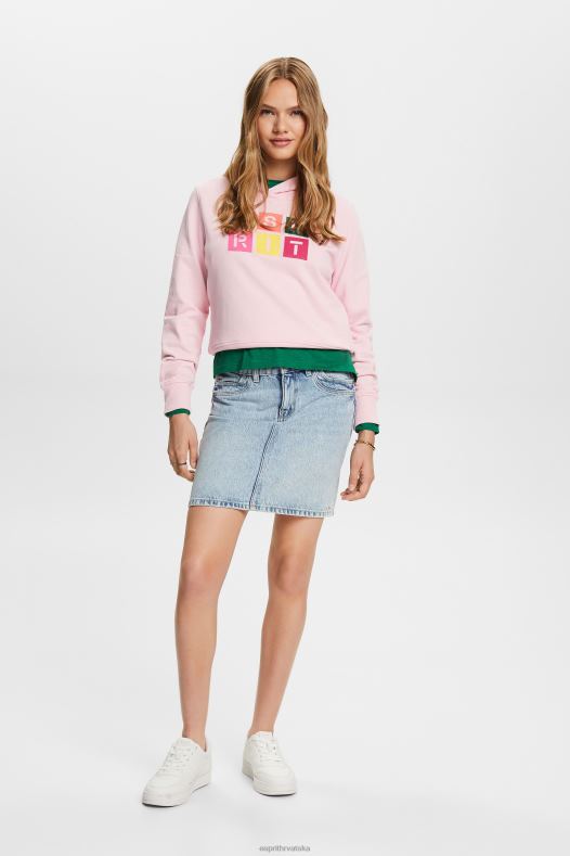 Esprit žene majica s izvezenim logom, organski pamuk pastelno ružičasta majice i majice s kapuljačom A48RT11