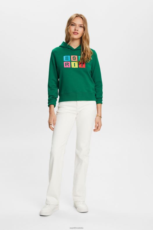 Esprit žene majica s izvezenim logom, organski pamuk tamnozelene majice i majice s kapuljačom A48RT10