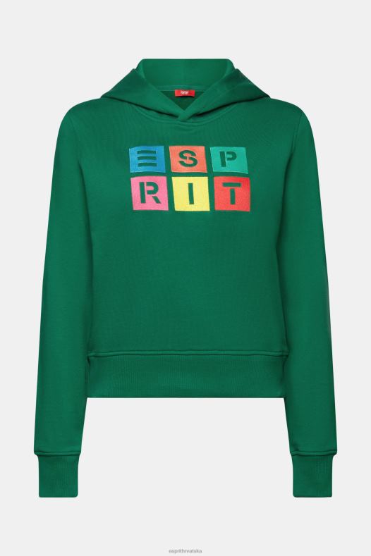 Esprit žene majica s izvezenim logom, organski pamuk tamnozelene majice i majice s kapuljačom A48RT10