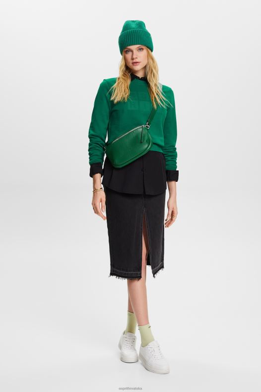 Esprit žene majica s izvezenim logom, organski pamuk tamnozelene majice i majice s kapuljačom A48RT12