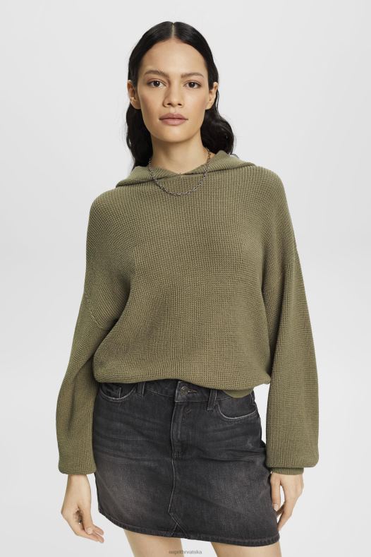 Esprit žene pletena majica s kapuljačom svijetli kaki majice i majice s kapuljačom A48RT244