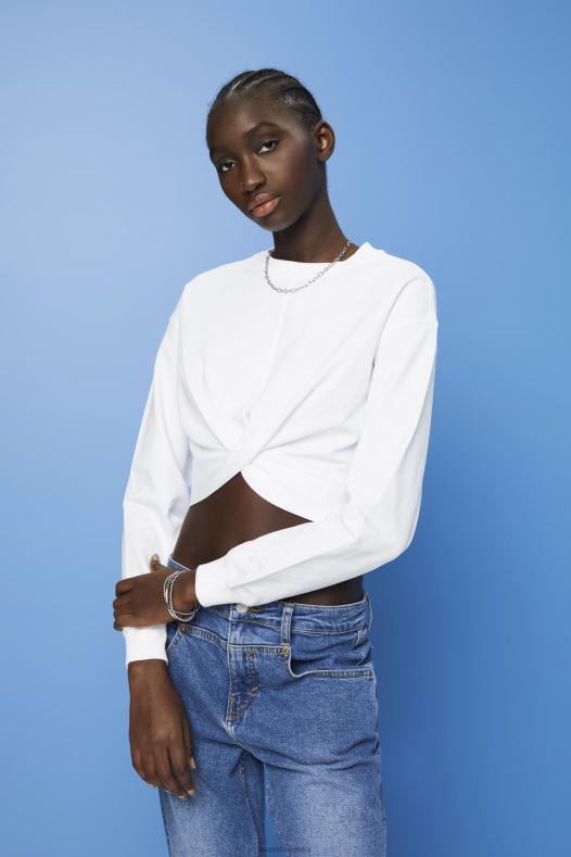 Esprit žene skraćena majica s detaljima čvorova bijela majice i majice s kapuljačom A48RT217