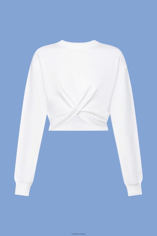 Esprit žene skraćena majica s detaljima čvorova bijela majice i majice s kapuljačom A48RT217