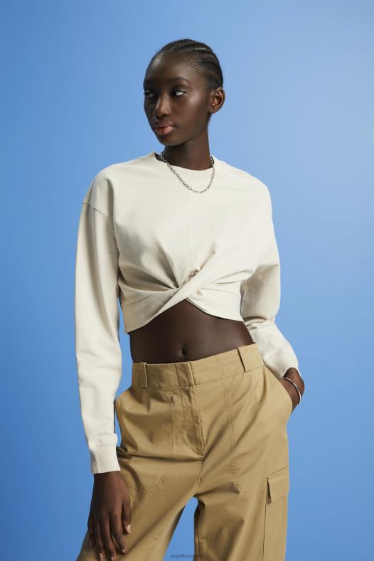 Esprit žene skraćena majica s detaljima čvorova svijetlo taupe majice i majice s kapuljačom A48RT218