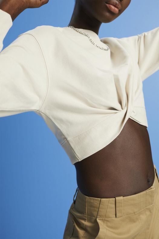 Esprit žene skraćena majica s detaljima čvorova svijetlo taupe majice i majice s kapuljačom A48RT218