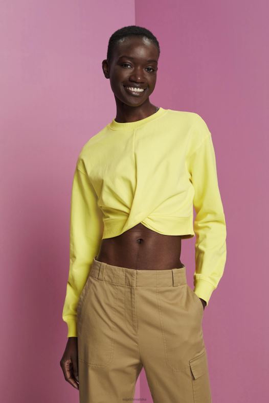 Esprit žene skraćena majica s detaljima čvorova žuta boja majice i majice s kapuljačom A48RT219