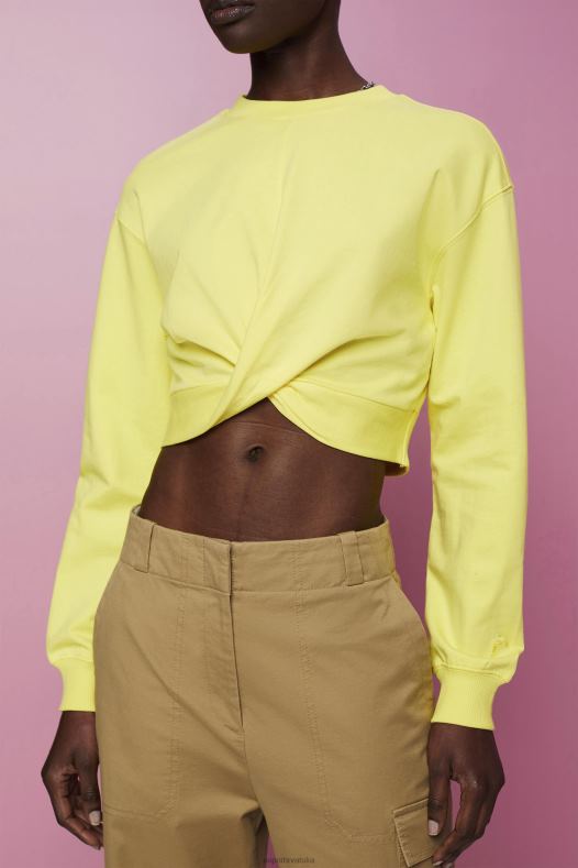 Esprit žene skraćena majica s detaljima čvorova žuta boja majice i majice s kapuljačom A48RT219