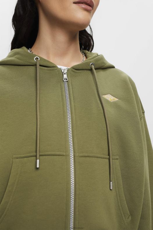 Esprit žene skraćena majica s kapuljačom s patentnim zatvaračem i logotipom na leđima maslina majice i majice s kapuljačom A48RT164