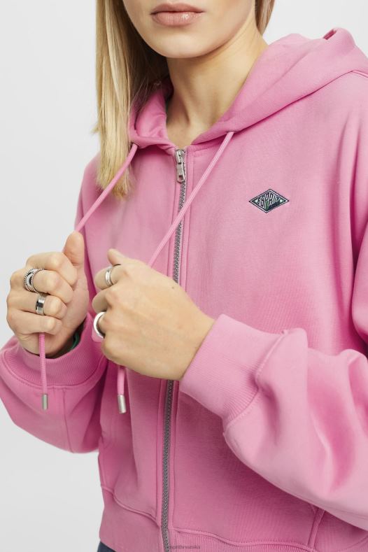 Esprit žene skraćena majica s kapuljačom s patentnim zatvaračem i logotipom na leđima ružičasta majice i majice s kapuljačom A48RT167