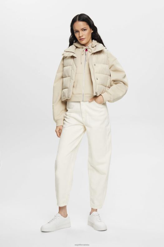 Esprit žene skraćena majica s kapuljačom s patentnim zatvaračem i logotipom na leđima svijetlo taupe majice i majice s kapuljačom A48RT163