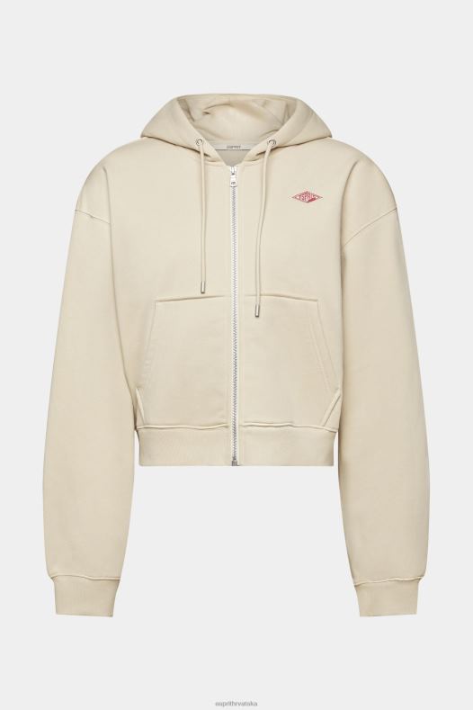 Esprit žene skraćena majica s kapuljačom s patentnim zatvaračem i logotipom na leđima svijetlo taupe majice i majice s kapuljačom A48RT163