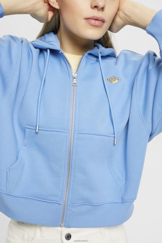 Esprit žene skraćena majica s kapuljačom s patentnim zatvaračem i logotipom na leđima svijetloplava boja lavande majice i majice s kapuljačom A48RT166