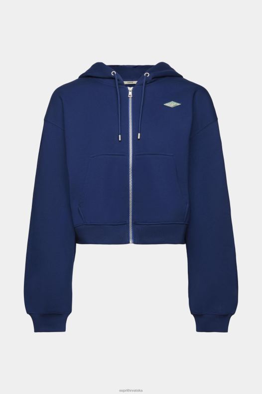 Esprit žene skraćena majica s kapuljačom s patentnim zatvaračem i logotipom na leđima tinta majice i majice s kapuljačom A48RT165