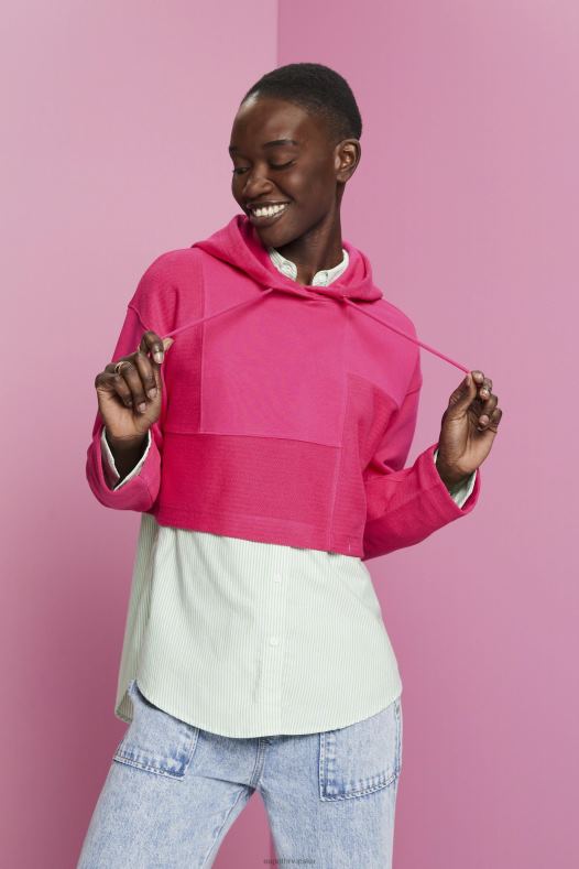 Esprit žene skraćena patchwork majica s kapuljačom ružičasta fuksija majice i majice s kapuljačom A48RT290