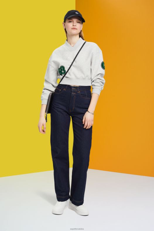 Esprit žene skraćena sveučilišna majica s zakrpama Svijetlo siva majice i majice s kapuljačom A48RT418