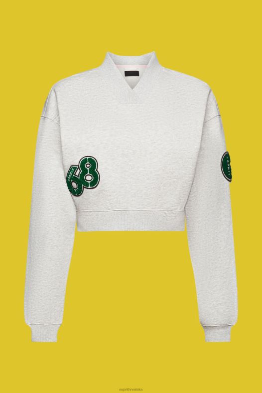 Esprit žene skraćena sveučilišna majica s zakrpama Svijetlo siva majice i majice s kapuljačom A48RT418