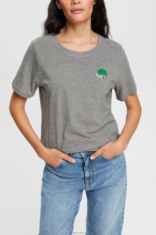 Esprit žene izvezena majica srednje siva majice kratkih rukava A48RT528