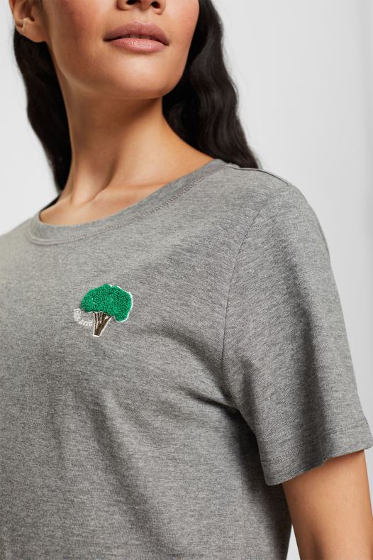 Esprit žene izvezena majica srednje siva majice kratkih rukava A48RT528