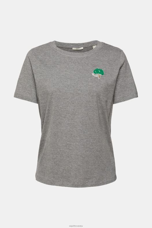 Esprit žene izvezena majica srednje siva majice kratkih rukava A48RT528