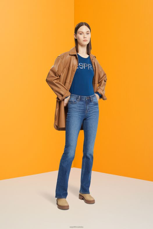 Esprit žene majica dugih rukava s logom petrolej plava majice kratkih rukava A48RT462