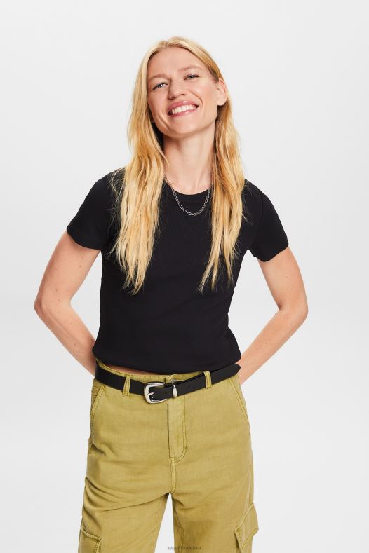Esprit žene majica od rebrastog žerseja crno majice kratkih rukava A48RT1