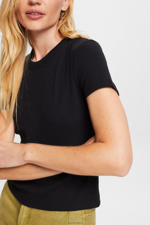 Esprit žene majica od rebrastog žerseja crno majice kratkih rukava A48RT1