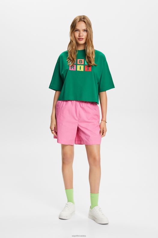 Esprit žene majica s izvezenim logom, 100% pamuk tamnozelene majice kratkih rukava A48RT15