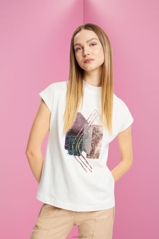 Esprit žene majica sa šljokicama, tencel prljavo bijelo majice kratkih rukava A48RT399