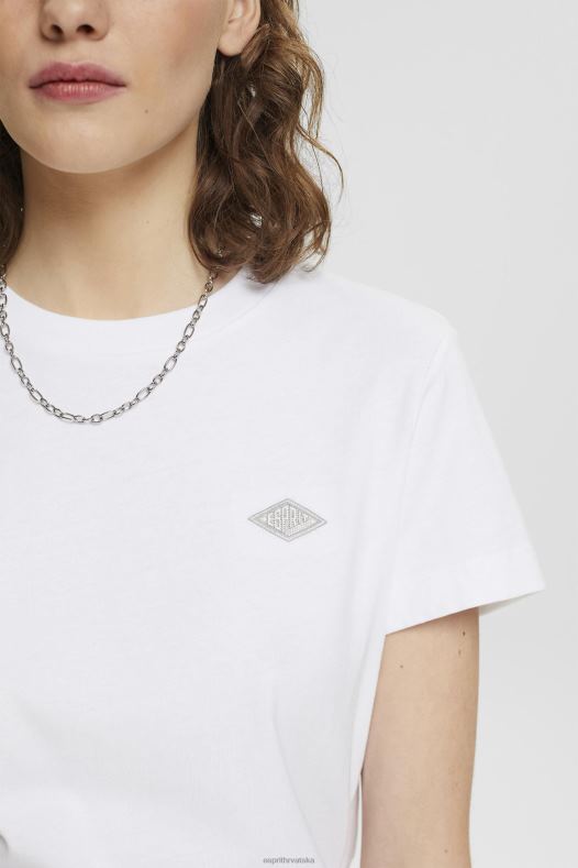 Esprit žene pamučna majica s izvezenim logom bijela majice kratkih rukava A48RT147