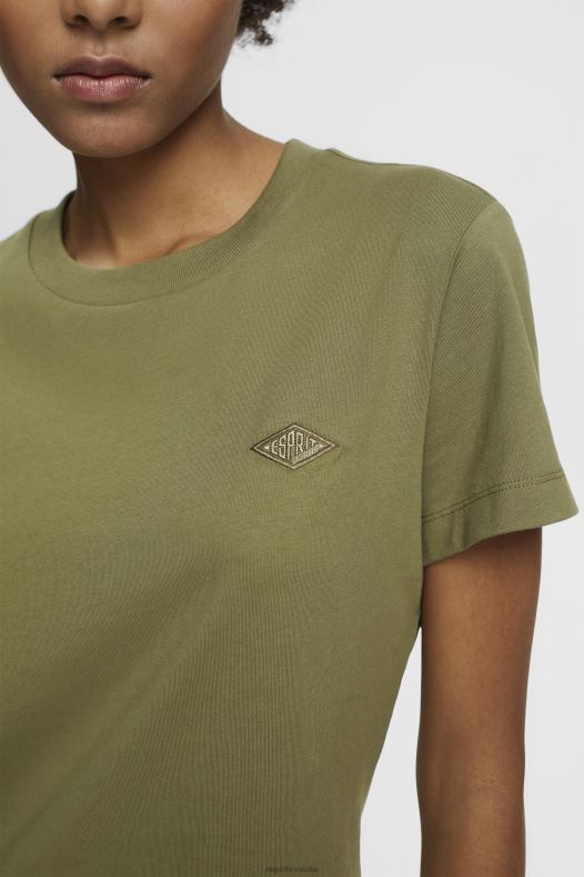 Esprit žene pamučna majica s izvezenim logom maslina majice kratkih rukava A48RT149