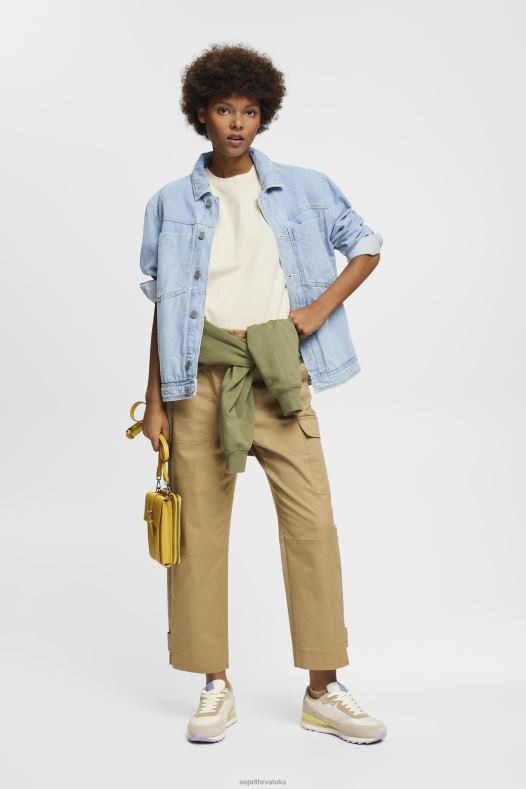 Esprit žene pamučna majica s izvezenim logom svijetlo taupe majice kratkih rukava A48RT148