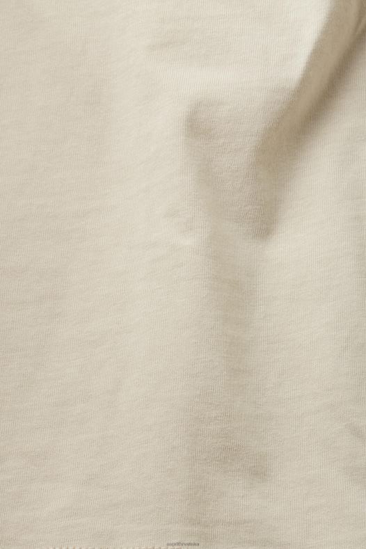 Esprit žene pamučna majica s izvezenim logom svijetlo taupe majice kratkih rukava A48RT148