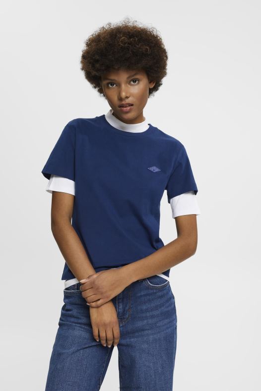 Esprit žene pamučna majica s izvezenim logom tinta majice kratkih rukava A48RT150