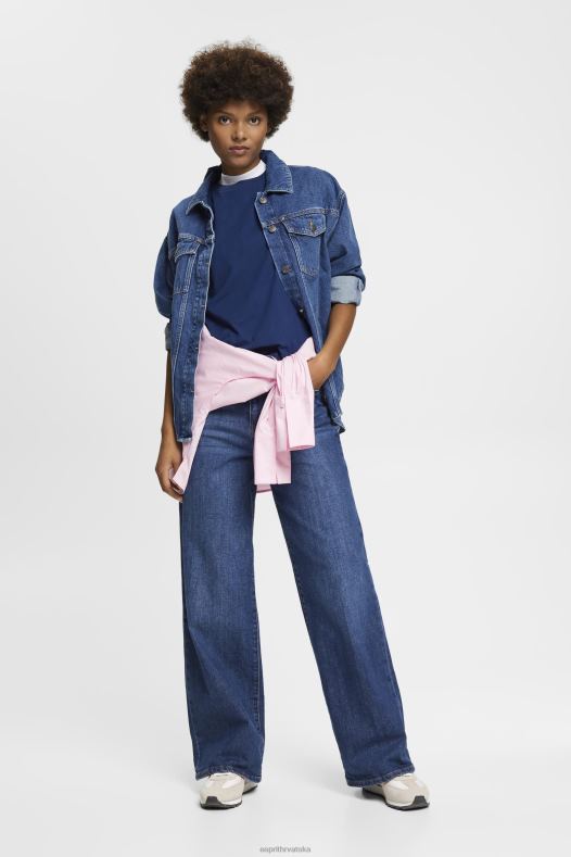 Esprit žene pamučna majica s izvezenim logom tinta majice kratkih rukava A48RT150