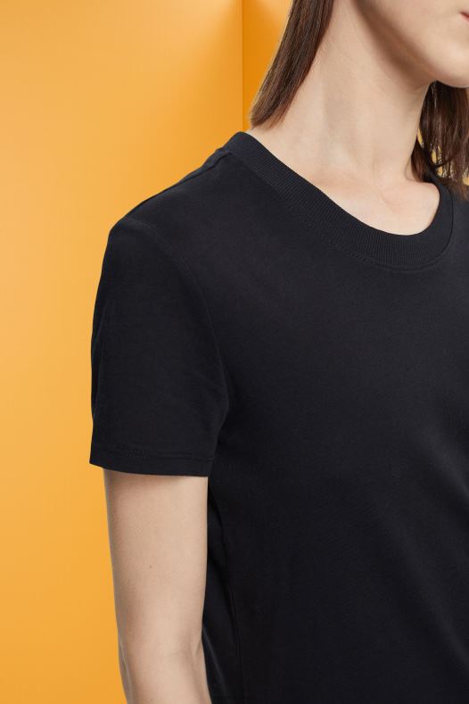 Esprit žene pamučna majica s okruglim izrezom crno majice kratkih rukava A48RT454