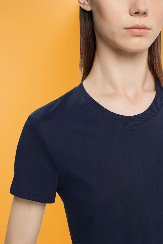 Esprit žene pamučna majica s okruglim izrezom mornarica majice kratkih rukava A48RT459